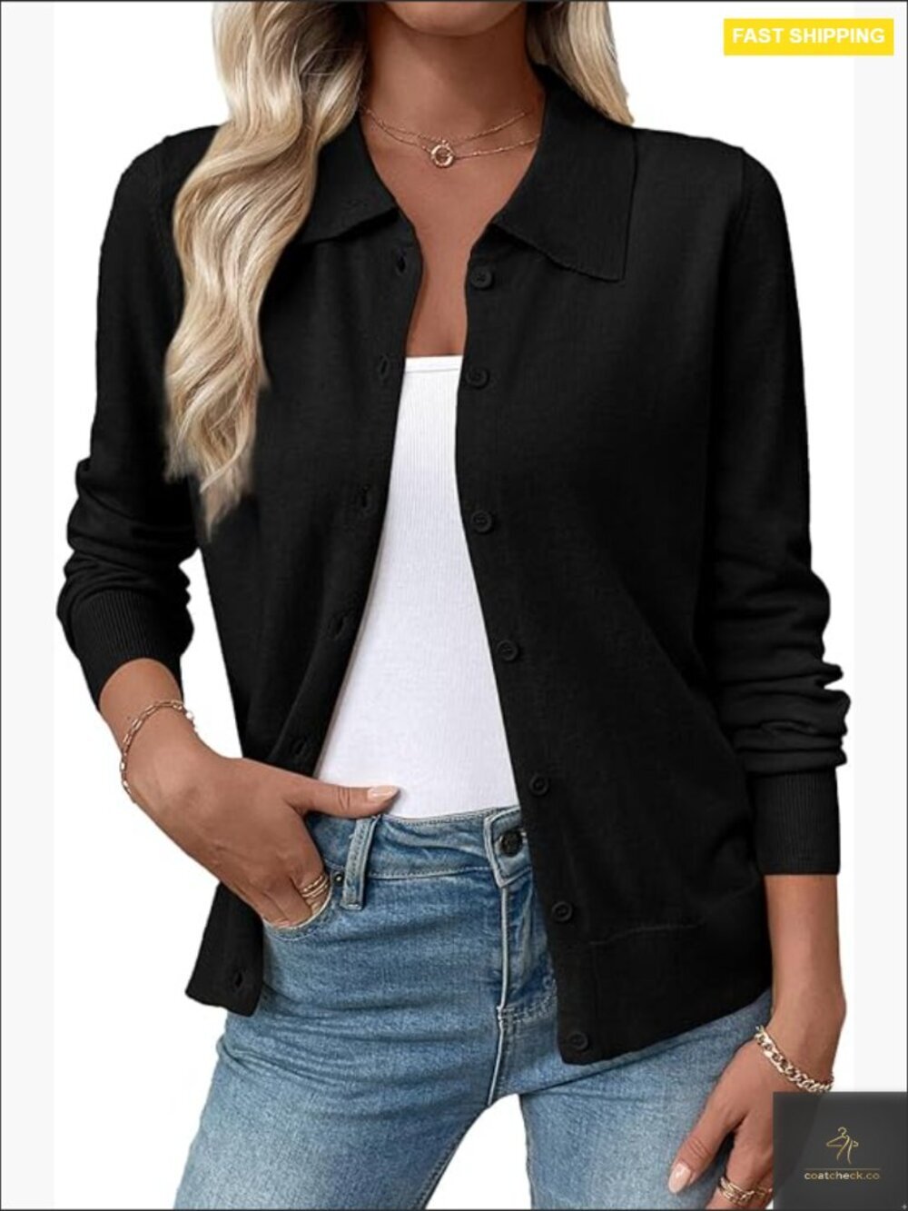 Lightweight Wool Blend Cardigan Lapel Collar Button Down Classic Chic